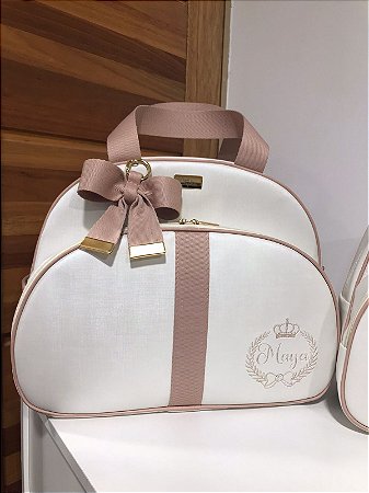 Bolsa Maternidade Grande Sintético Offwhite com Nude
